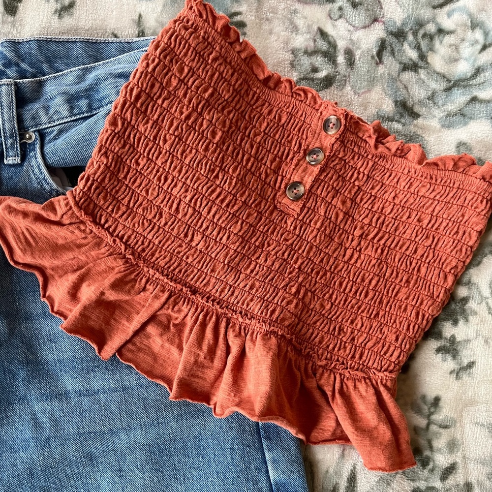 Free People Smocked Crop Strapless Top